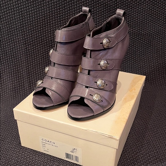 Coach Gray Leather Strappy Heels - Picture 1 of 7